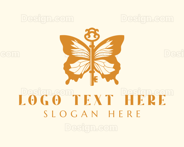 Gold Butterfly Key Wings Logo