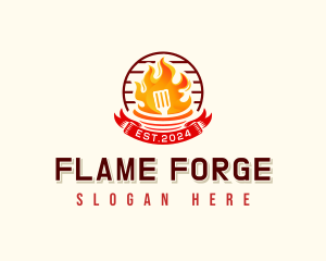 Spatula Barbeque Flaming logo design