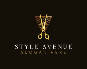 Luxury Styling Scissors Grooming logo design