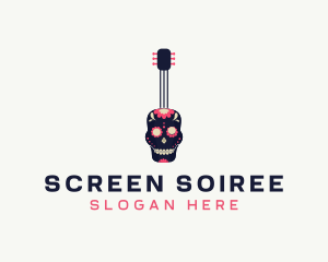 Festive Skull Guitar logo design