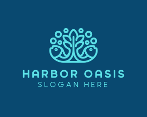 Blue Fish Coral Reef logo design