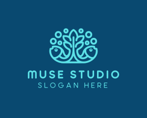 Blue Fish Coral Reef logo design