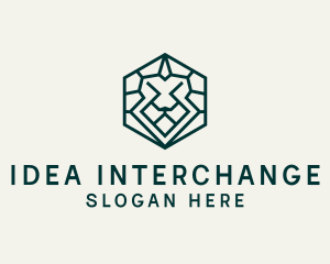 Lion Hexagon Monoline logo design