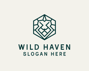 Lion Hexagon Monoline logo design