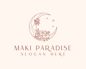 Crescent Moon Flower logo design