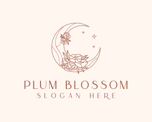 Crescent Moon Flower logo design