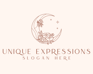 Crescent Moon Flower logo design