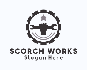 Repairman Wrench Cogwheel logo design