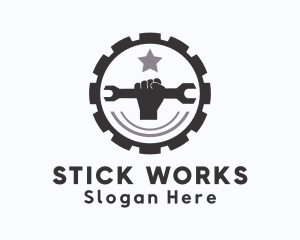 Repairman Wrench Cogwheel logo design