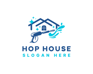 Pressure Washer Clean House logo design