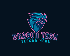 Shield Neon Dragon  logo design