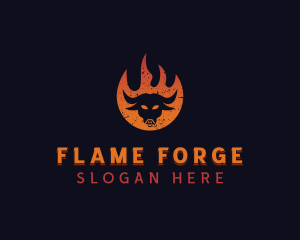 Flaming BBQ Bull logo design