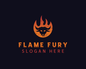 Flaming BBQ Bull logo design