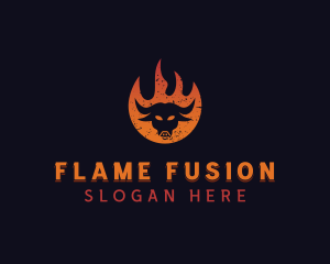 Flaming BBQ Bull logo design