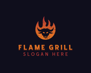 Flaming BBQ Bull logo design