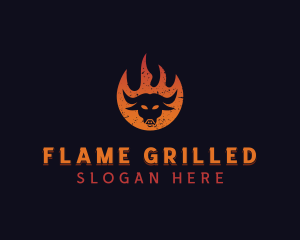 Flaming BBQ Bull logo design