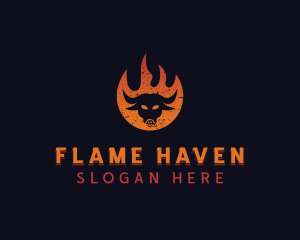 Flaming BBQ Bull logo design