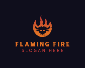 Flaming BBQ Bull logo design