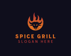 Flaming BBQ Bull logo design