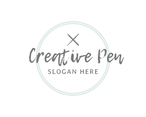 Pen Brush Emblem Wordmark logo design