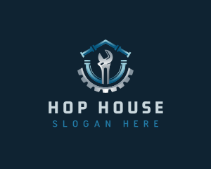 Pipe House Wrench Plumbing logo design