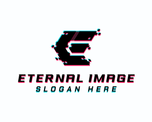 Cyber Glitch Letter E logo design