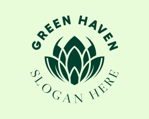 Green Botanical Lotus  logo design