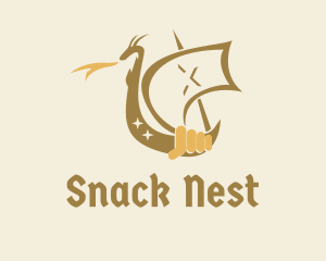 Dragon Medieval Ship  logo design