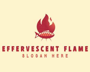 Flaming BBQ Fish logo design