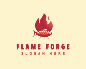 Flaming BBQ Fish logo design