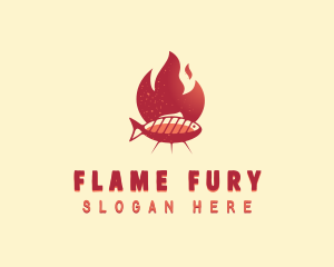 Flaming BBQ Fish logo design