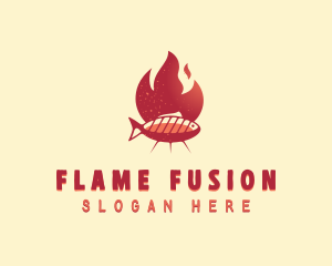 Flaming BBQ Fish logo design