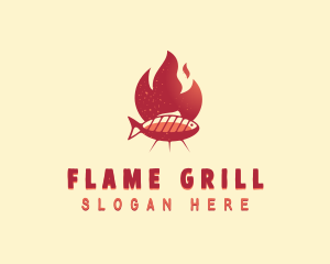 Flaming BBQ Fish logo design