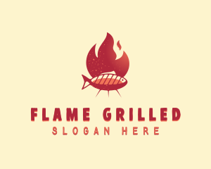 Flaming BBQ Fish logo design