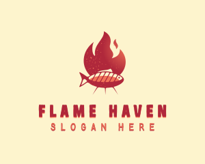 Flaming BBQ Fish logo design