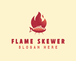 Flaming BBQ Fish logo design