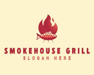 Flaming BBQ Fish logo design