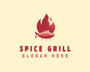 Flaming BBQ Fish logo design