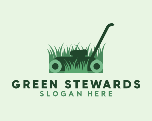 Green Lawn Mower Gardening logo design