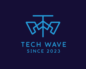 Blue Tech Letter TW logo design