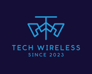 Blue Tech Letter TW logo design