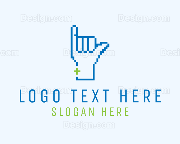 Blue Pixel Shaka Hand Logo