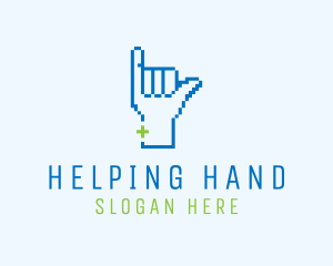 Blue Pixel Shaka Hand logo design