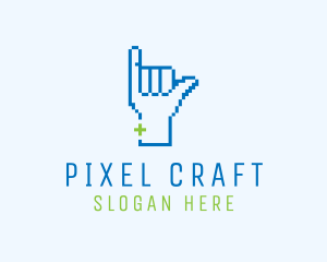 Blue Pixel Shaka Hand logo design