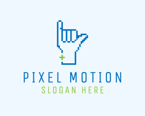 Blue Pixel Shaka Hand logo design