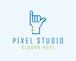 Blue Pixel Shaka Hand logo design