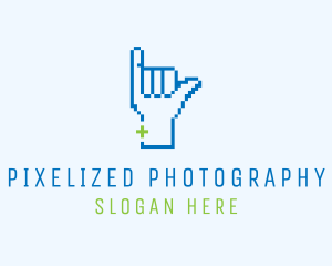 Blue Pixel Shaka Hand logo design