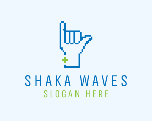 Blue Pixel Shaka Hand logo design