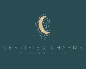 Crescent Moon Crystal Horn logo design