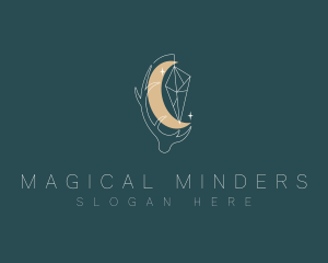 Crescent Moon Crystal Horn logo design